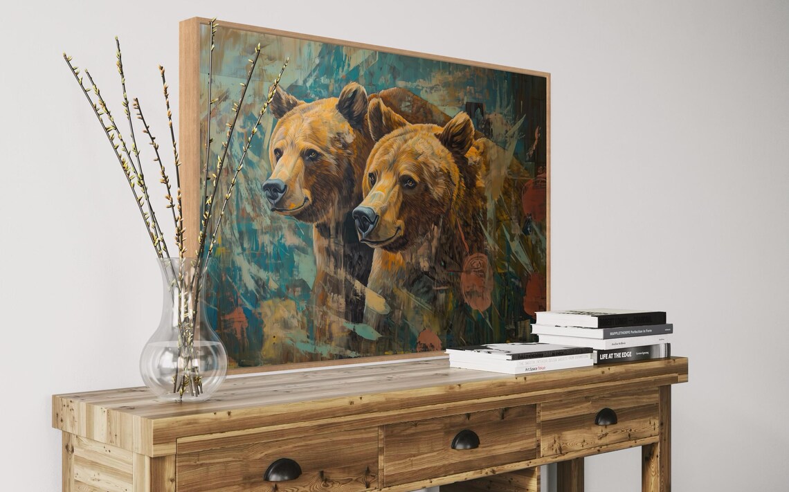 Rustic Brown Bear Couple Abstract Animal Print - Image 4