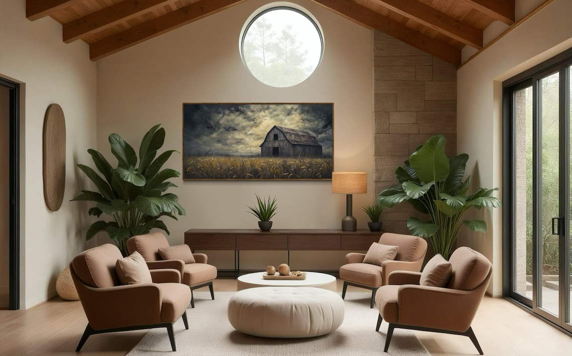 Old Barn On Golden Field Vintage Art Print - Image 2