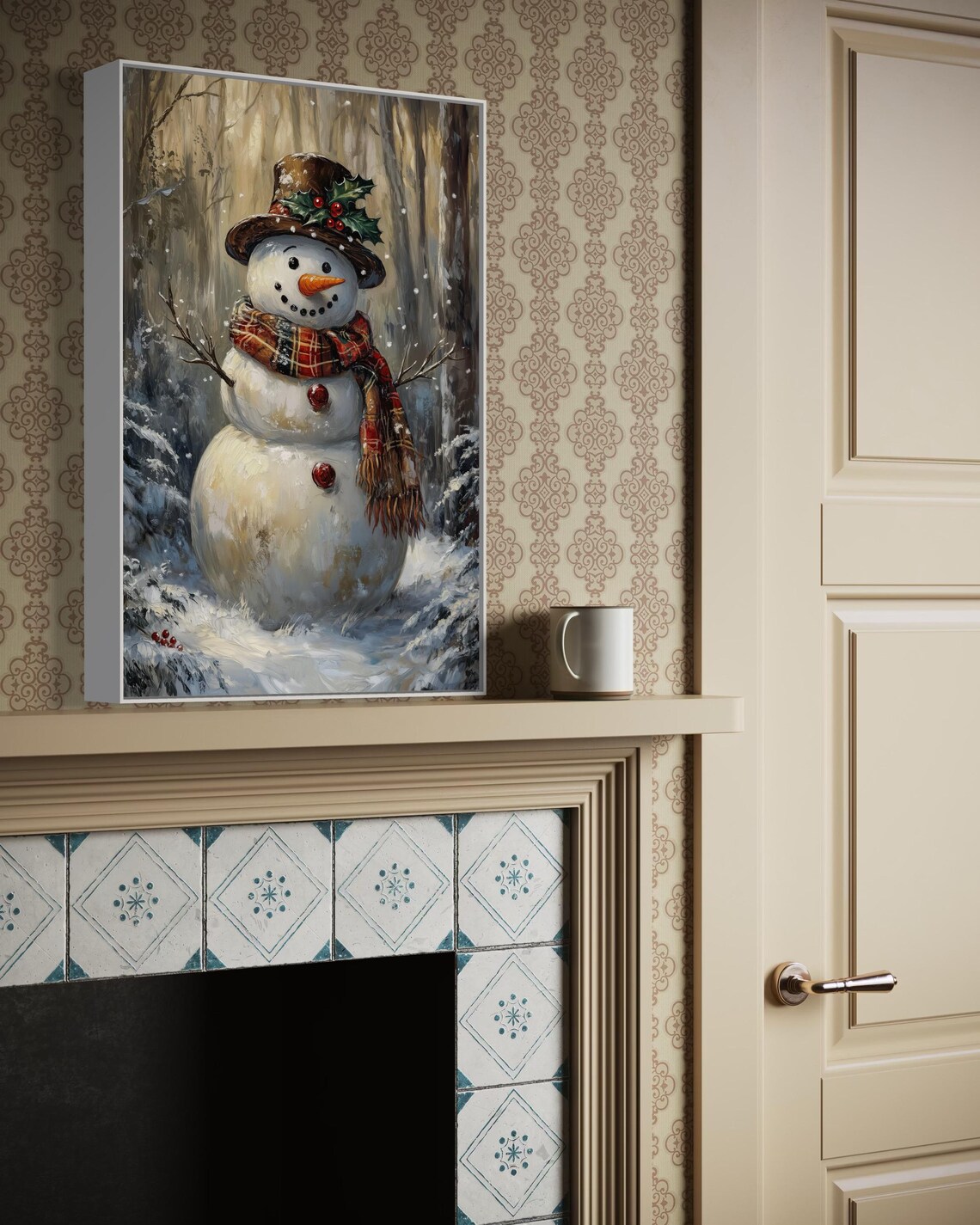 Vintage Snowman Christmas Art Print, Rustic Cabin Decor - Image 5