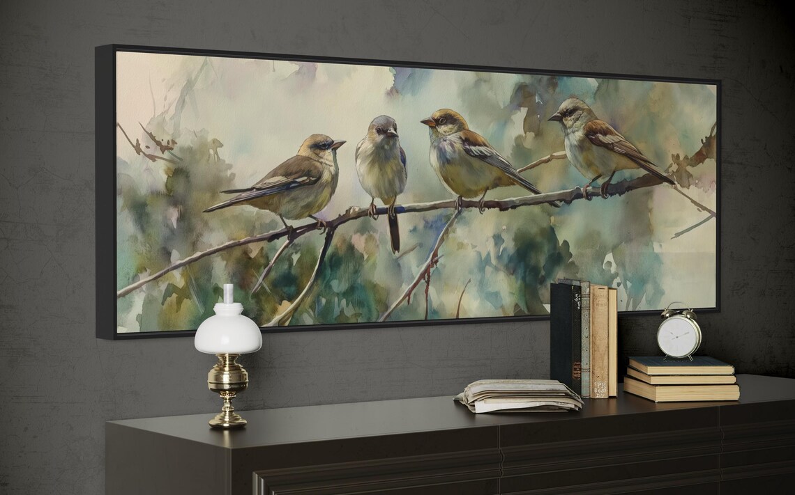 Watercolor Sparrow Bird Print, Panoramic Wall Art - Image 4