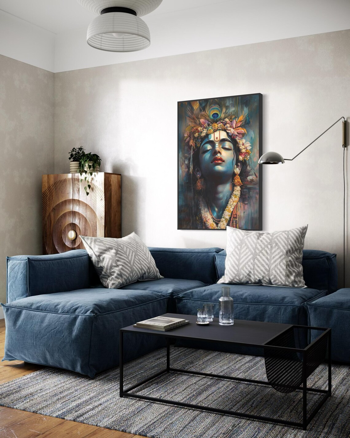 Colorful Krishna with Peacock Feather, Hindu Art Print - Image 2