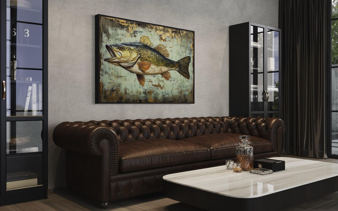 Largemouth Bass Rustic Vintage Fish Art Print - Image 3