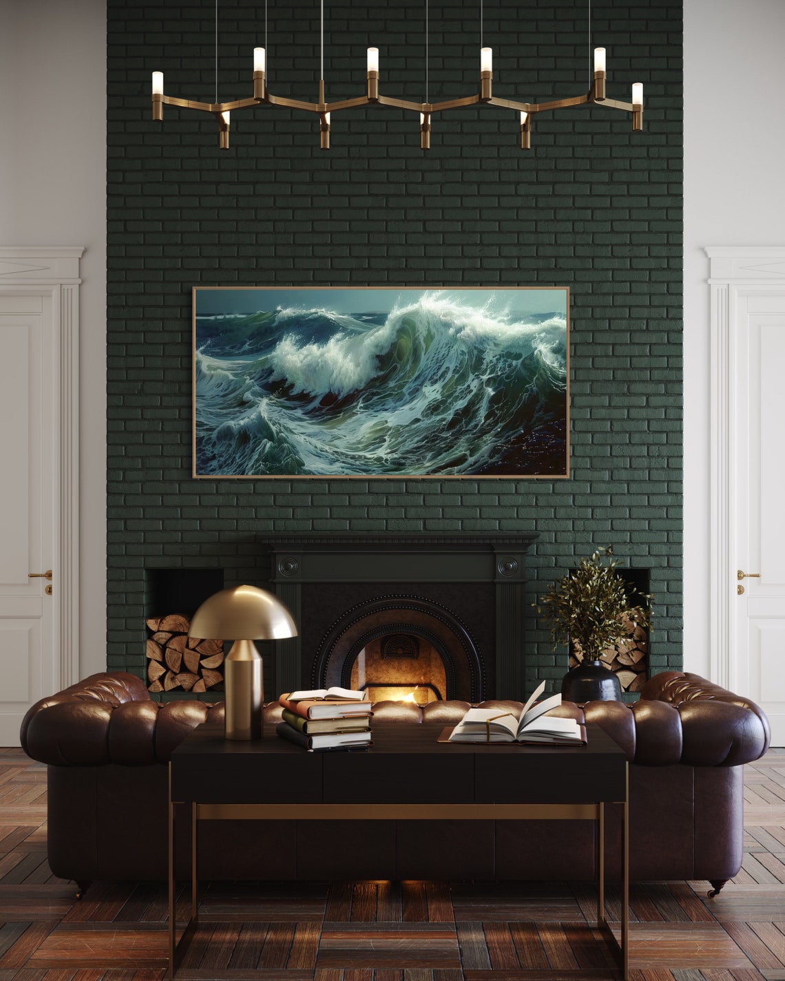 Dramatic Ocean Wave Curl Dark Teal Stormy Sea Realistic Wall Art - Image 2