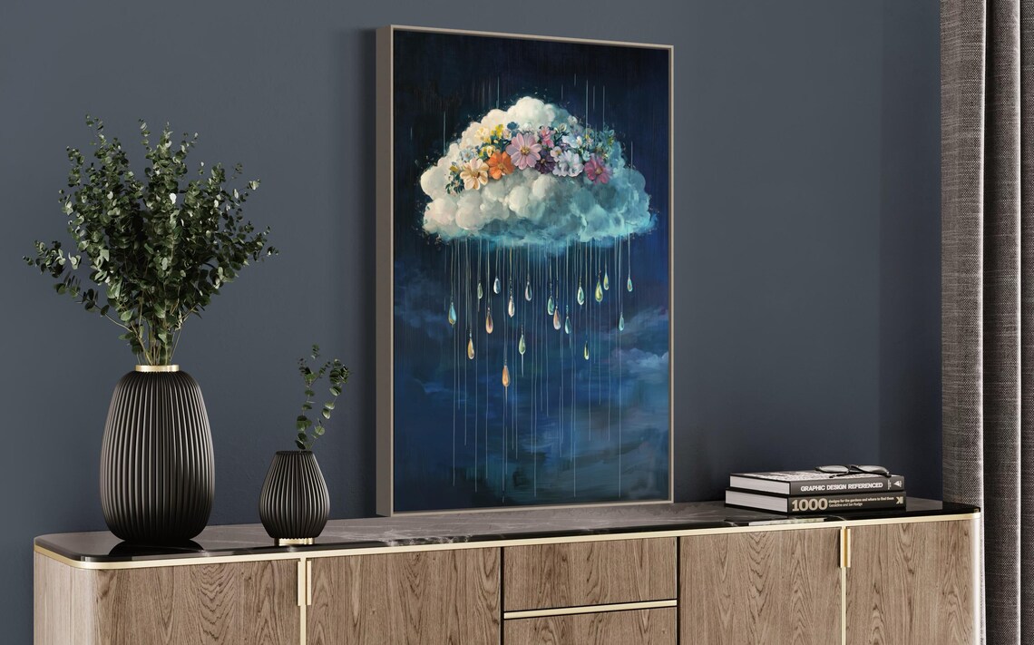 Rain Cloud Art Print, Moody Surrealist Florals - Image 4