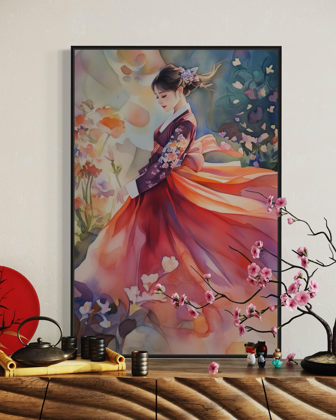 Korean Hanbok Watercolor Art Print, Elegant Cultural Accent - Image 4