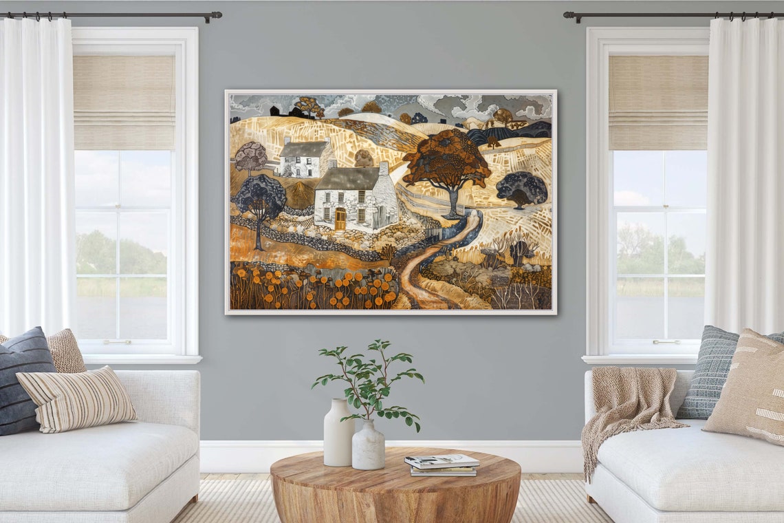 Rustic English Village Stone Cottages Golden Fields Countryside Poster - Image 5