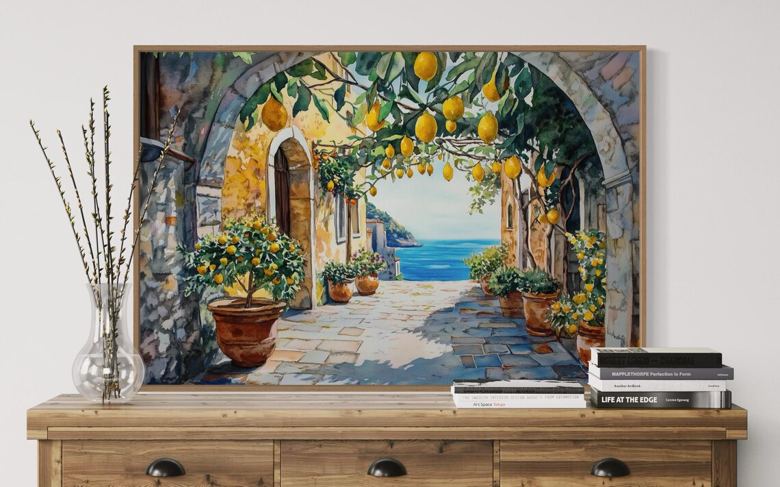 Italian Coastal Street Scene, Lemon Trees Art Print - Image 5