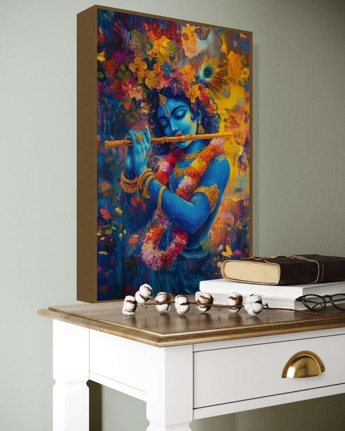 Lord Krishna Hindu God Painting Print With Flute - Image 5