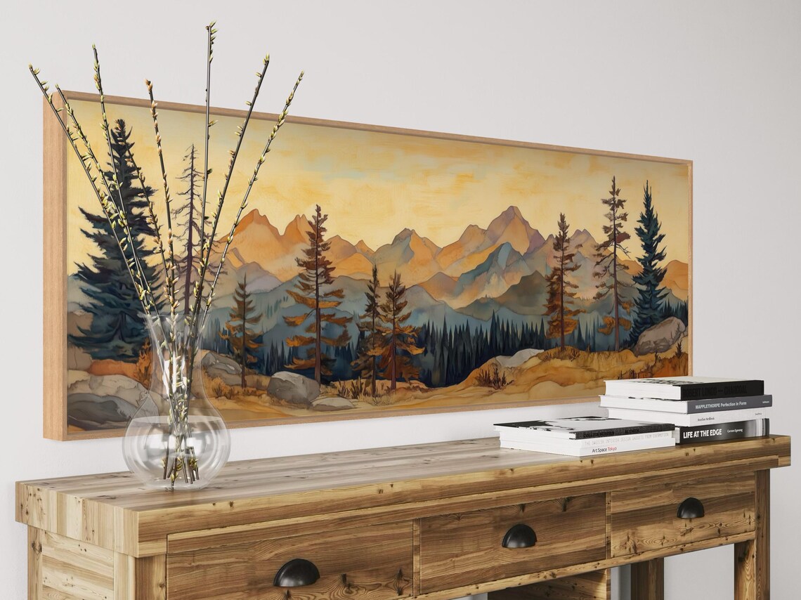 Golden Sky Over Mountain Panorama, Rustic Landscape Print - Image 4