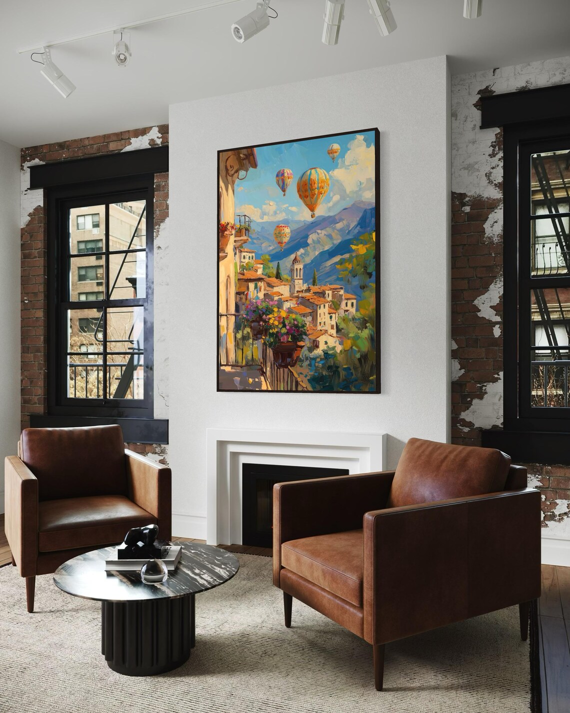 Hot Air Balloons Over Italian Village, Rustic Art Print - Image 4