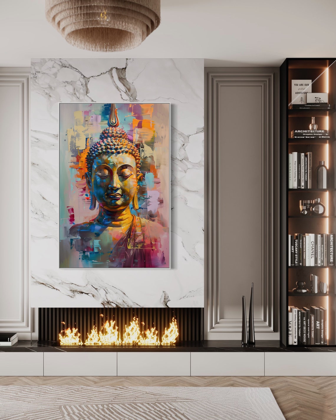 Colorful Impasto Buddha Head Zen Meditation Modern Buddhist Wall Art - Image 4