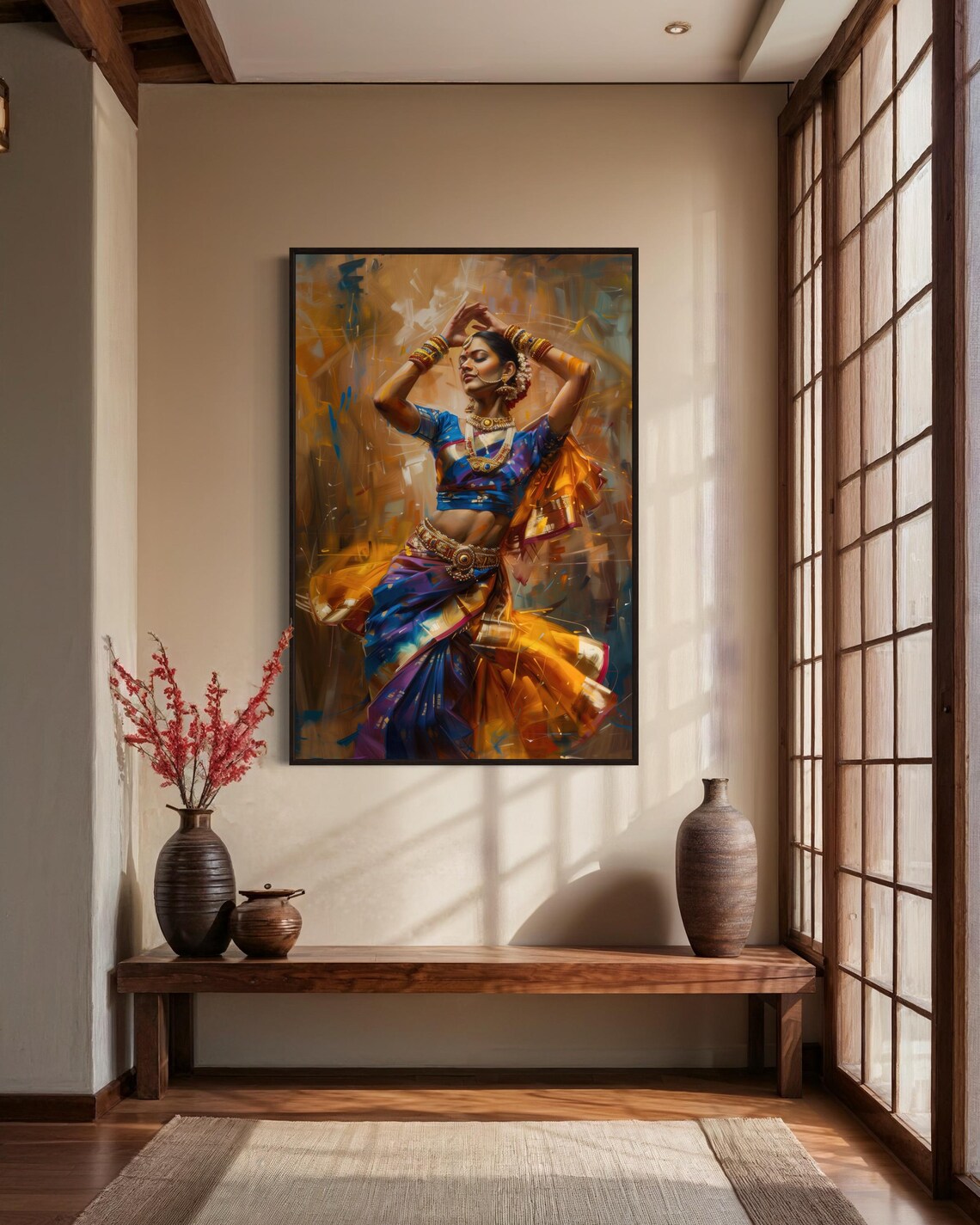 Elegant Indian Dancer Sari Gold Jewelry Expressive Painting Poster - Image 4