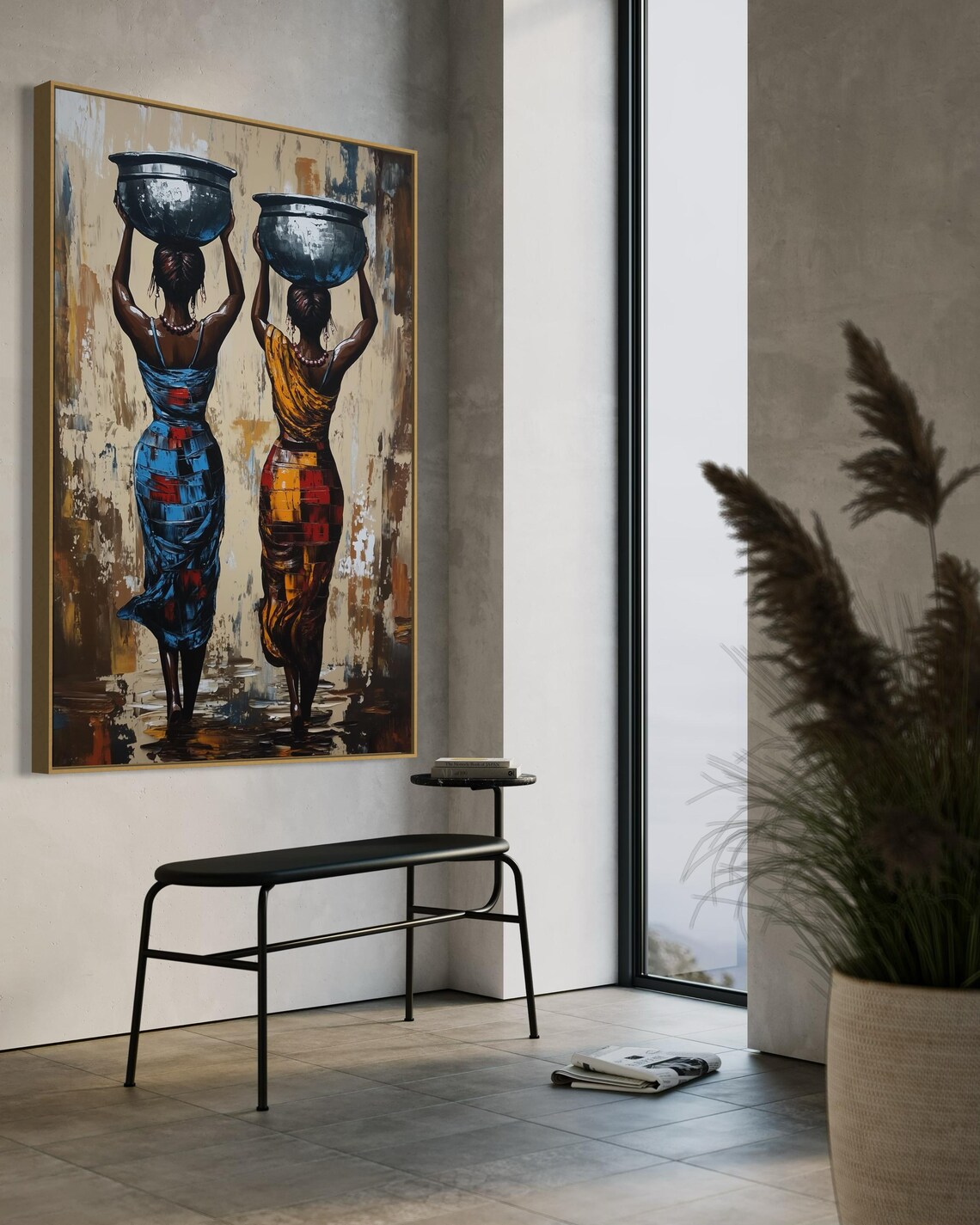 African Women Abstract Art Print, Rustic Ethnic Style - Image 3