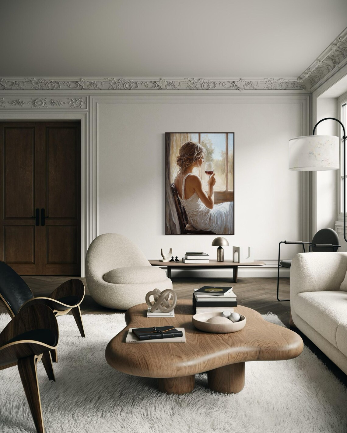 Serene Woman With Red Wine By Sunlit Window Romantic Soft Moment Wall Poster - Image 3