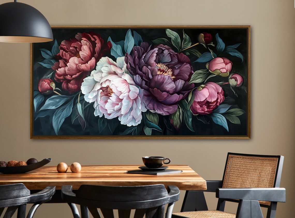 Peony Bouquet Botanical Art Print, Dark Academia - Image 3