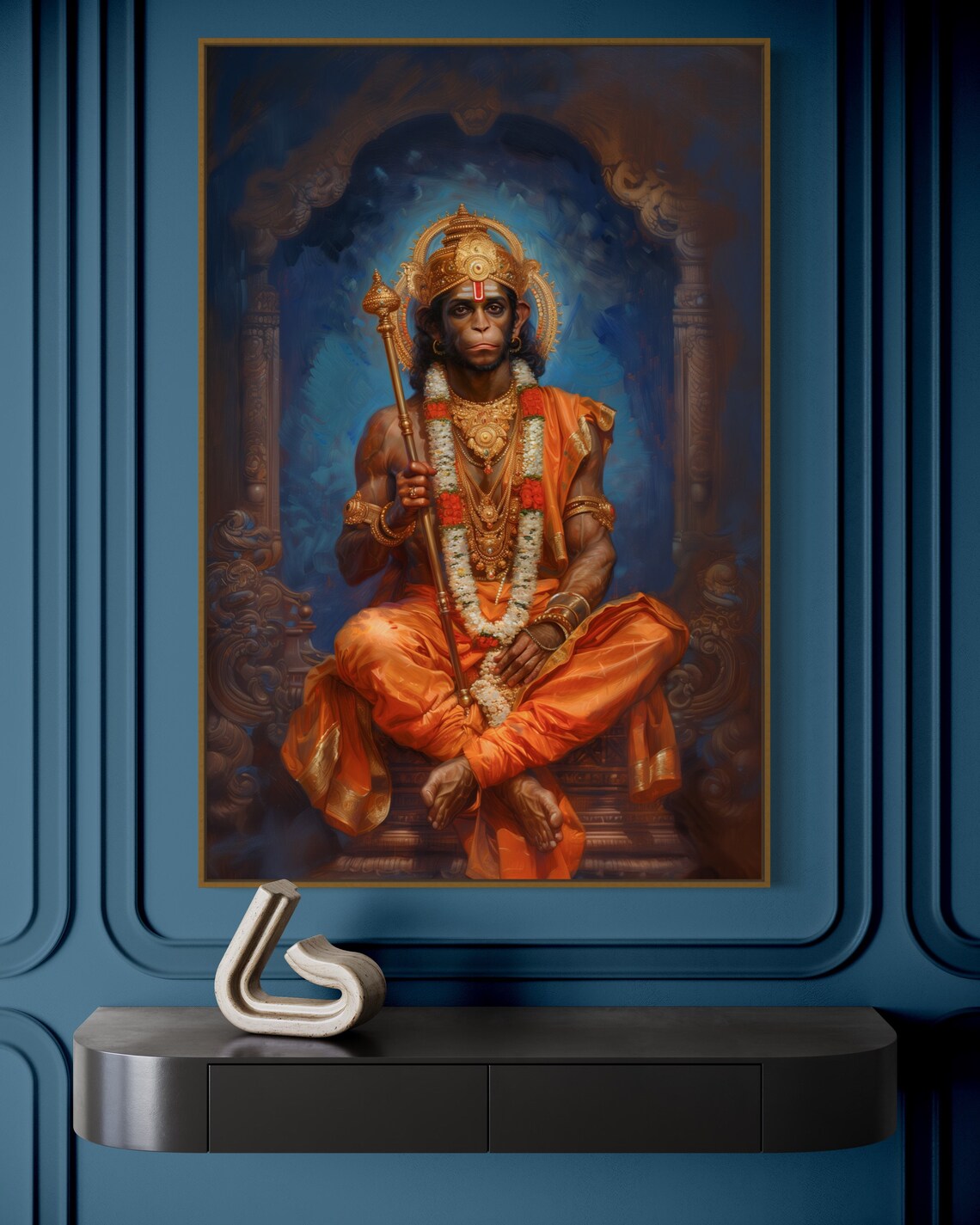 Lord Hanuman Seated Meditation Divine Indian Spiritual Art Poster - Image 5