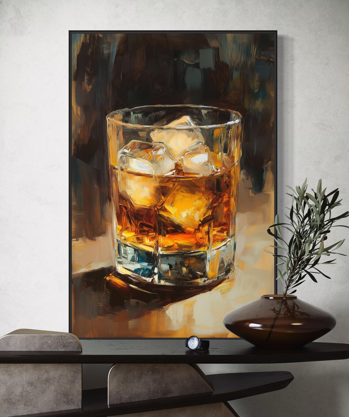 Golden Whiskey Glass Vintage Bar Decor Art Print
