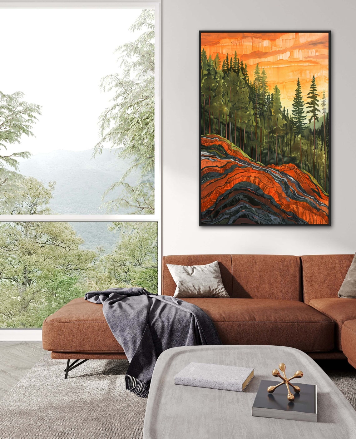 Golden Horizon Pine Forest Mountain Sunset Orange Sky Travel Poster - Image 3