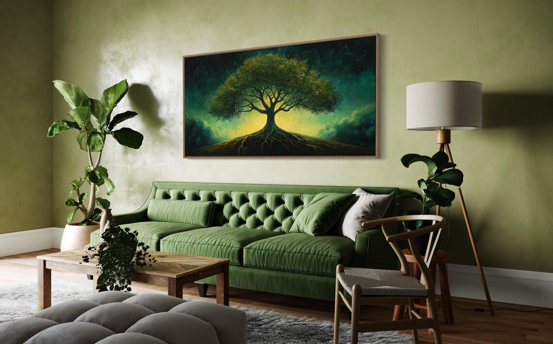 Mystical Tree Of Life Roots Starry Night Celestial Green Poster - Image 4