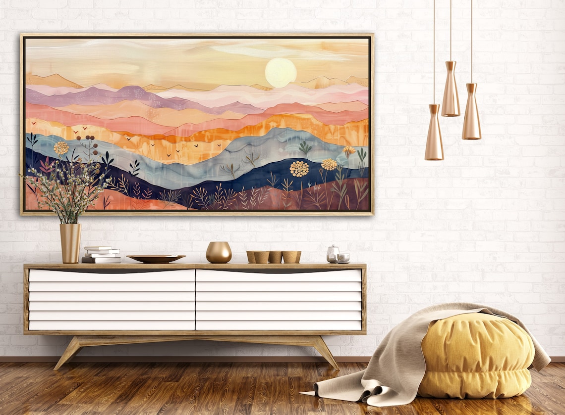 Boho Sunrise Mountain Art Print, Minimalist Hills - Image 3