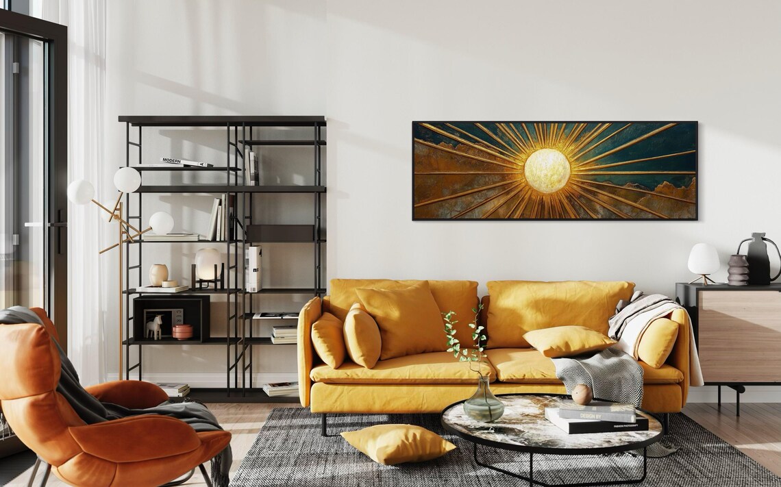 Golden Sunburst Panoramic Teal and Gold Poster Print - Image 5