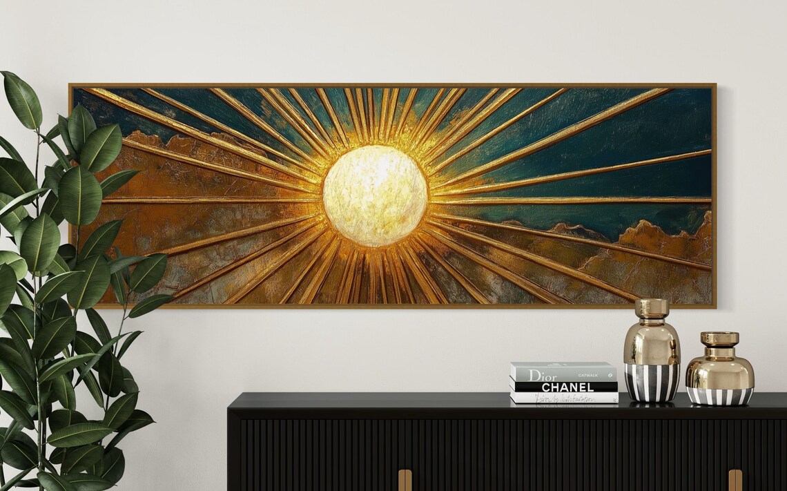 Golden Sunburst Panoramic Teal and Gold Poster Print - Image 4
