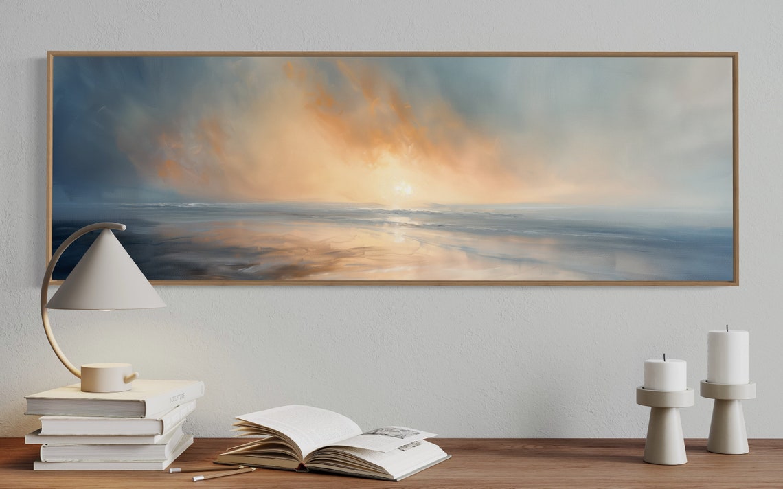 Golden Sunrise Over Calm Ocean Abstract Panoramic Seascape Poster - Image 2