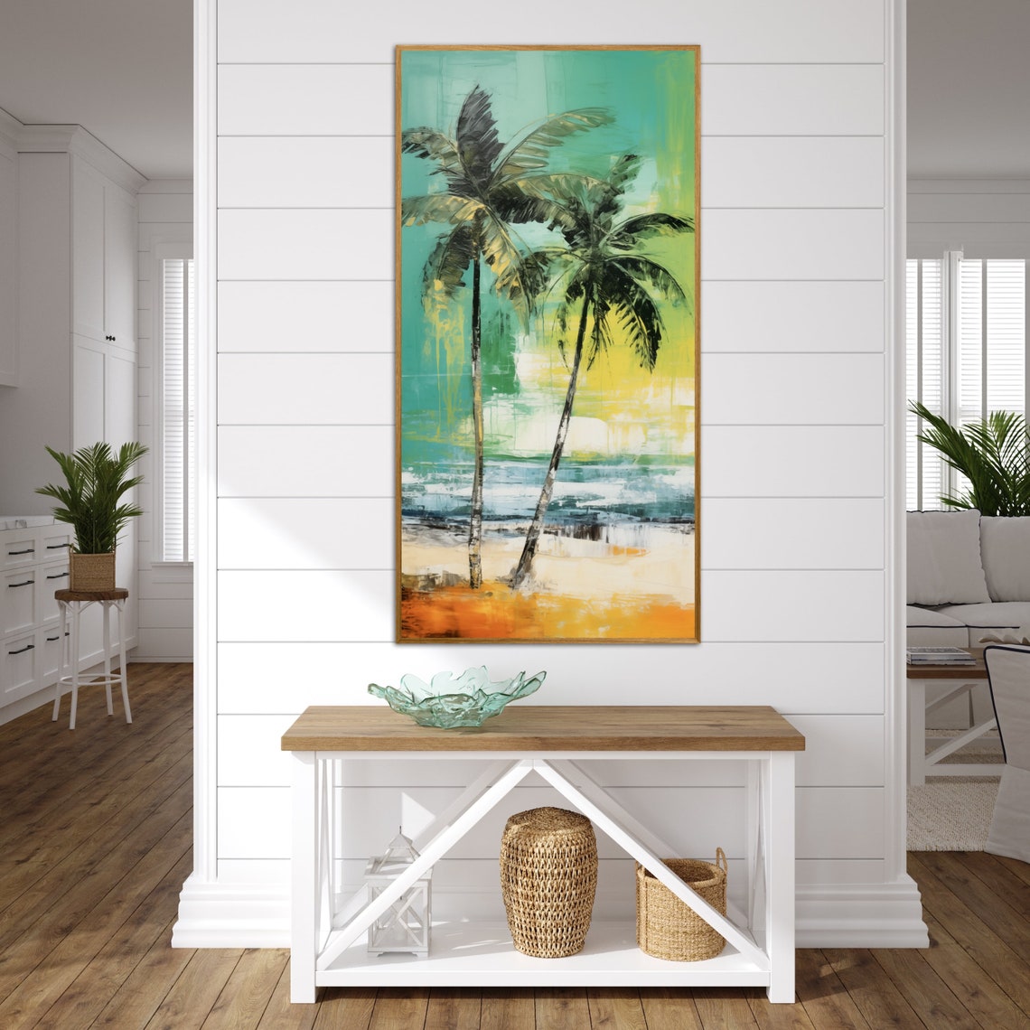 Palm Tree Beach View Turquoise Ocean Coastal Rustic Art Poster - Image 4