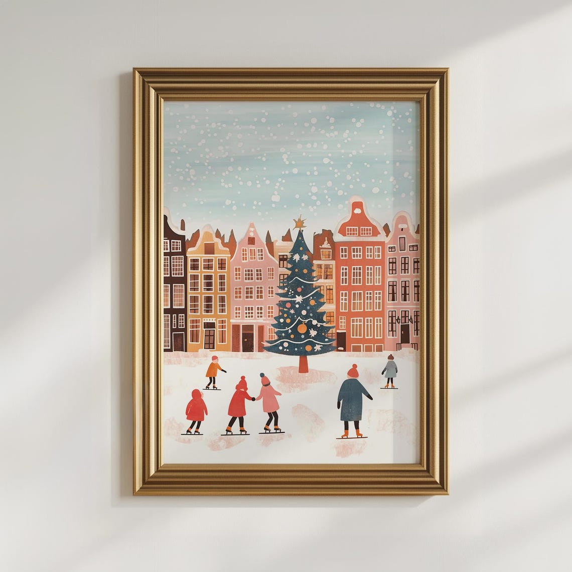 Snowy Ice Skating Christmas Village Square Winter Holiday Poster