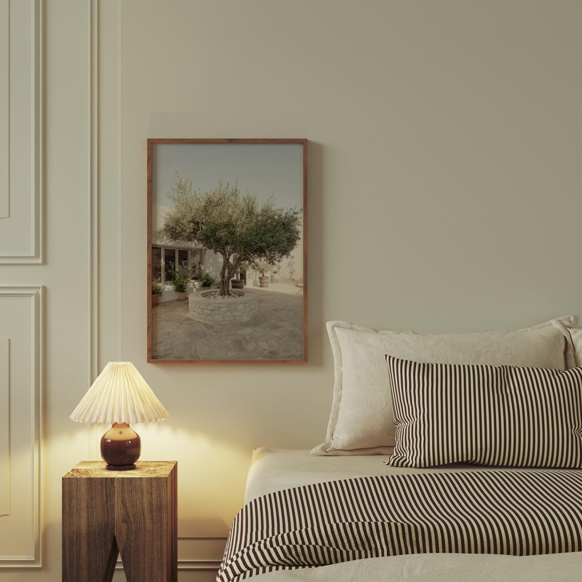 Olive Tree Stone Planter Sunlit White Mediterranean Courtyard Poster - Image 4