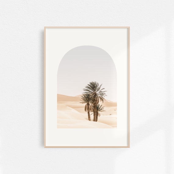 Desert Art Oasis Wall Art Morocco Print Beige Wabi Sabi Print Neutral Living Room Decor Palm Tree Instant Print