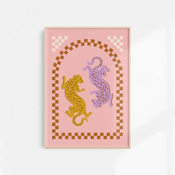 Pink Leopards Duo Maximalist Retro Preppy Animal Arch Poster