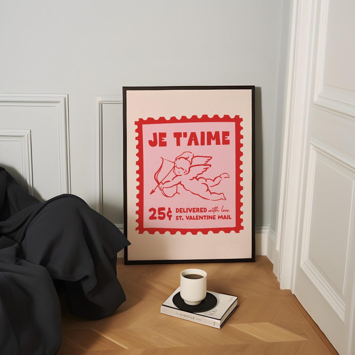 Je T'Aime Cupid Postage Stamp Retro Red Pink Valentines Day Poster - Image 4