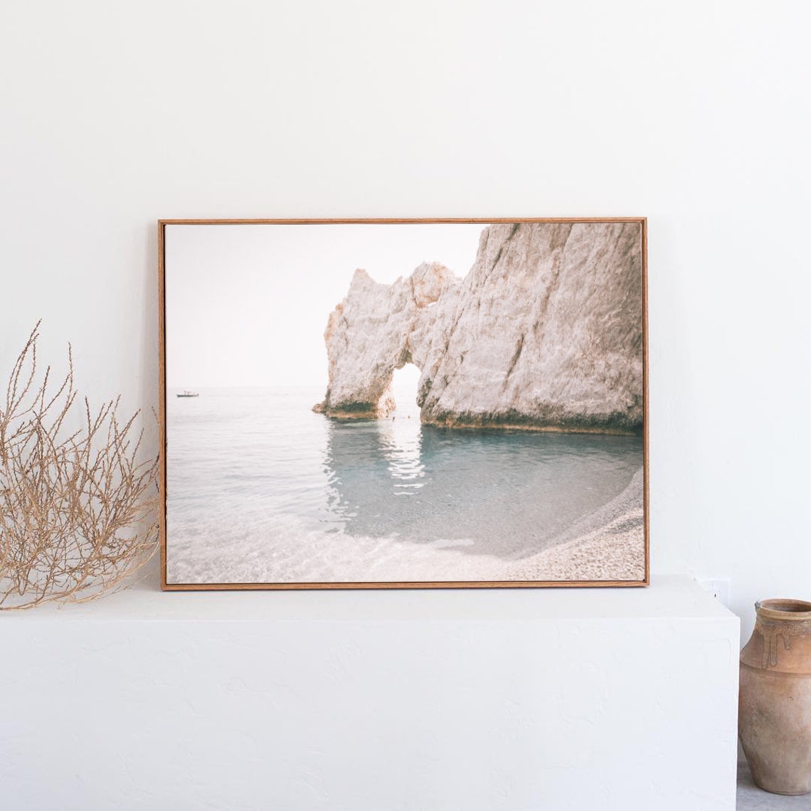White Coastal Rock Arch Calm Sea Neutral Horizontal Wall Art - Image 5