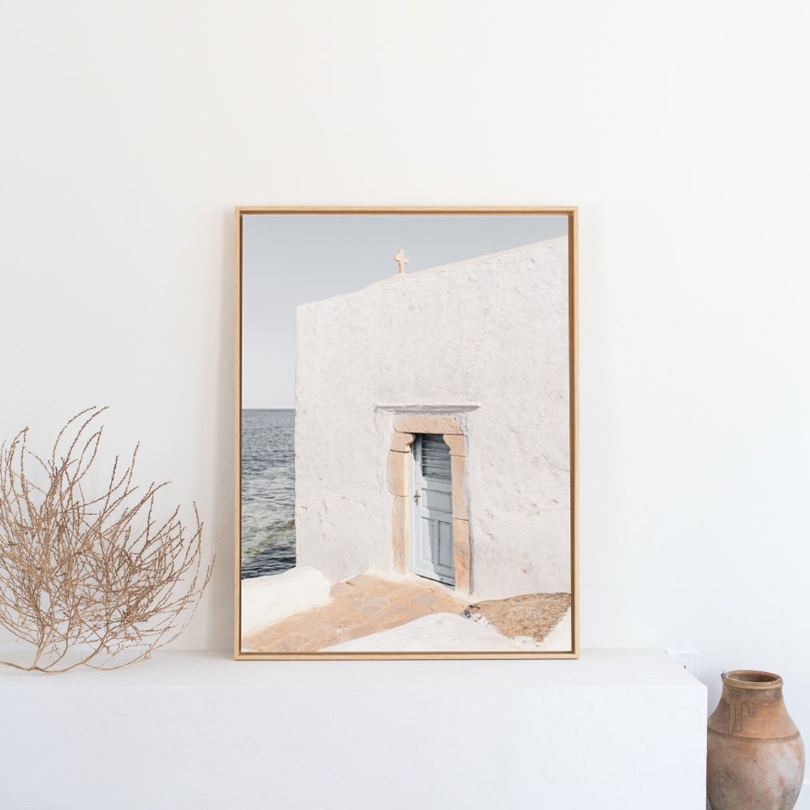 Mykonos Whitewashed Seaside Chapel With Blue Door Greece Travel Poster - Image 3