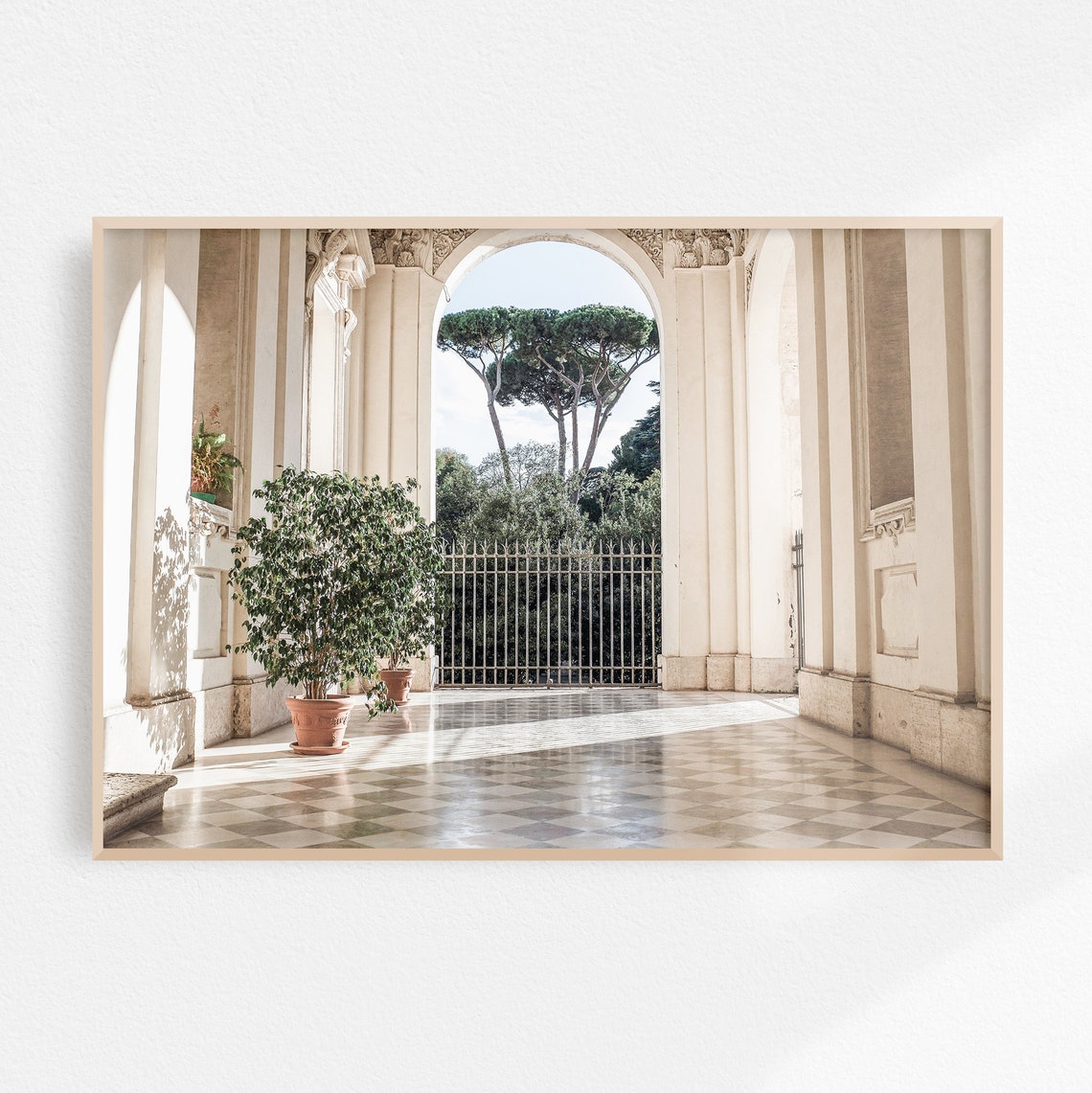 Rome Balcony Arched Loggia Italian Stone Pines Travel Poster
