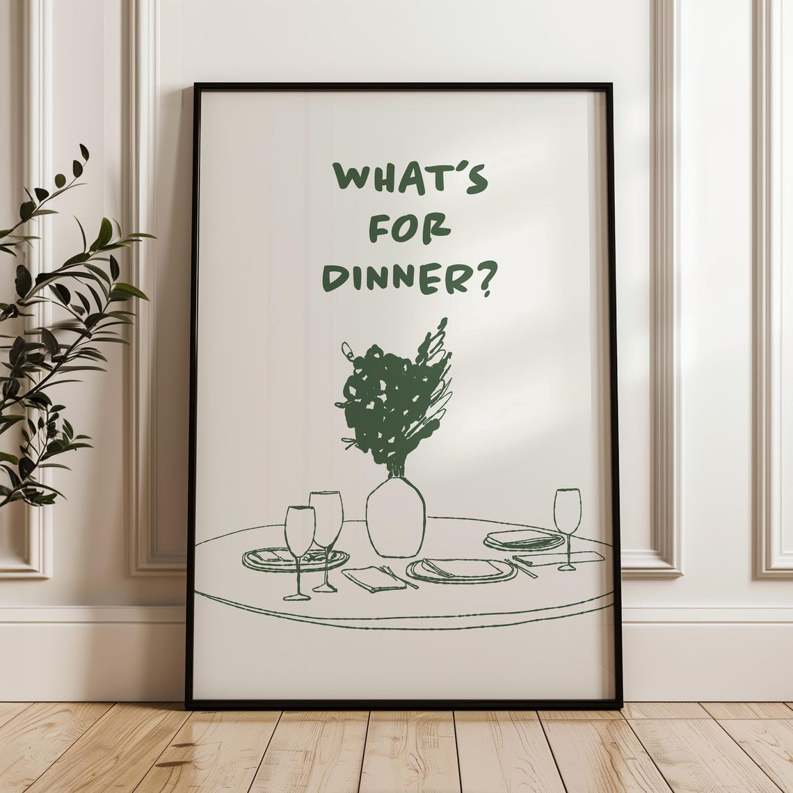 Green Whats For Dinner Kitchen Table Line Sketch Chic Wall Art - Image 2