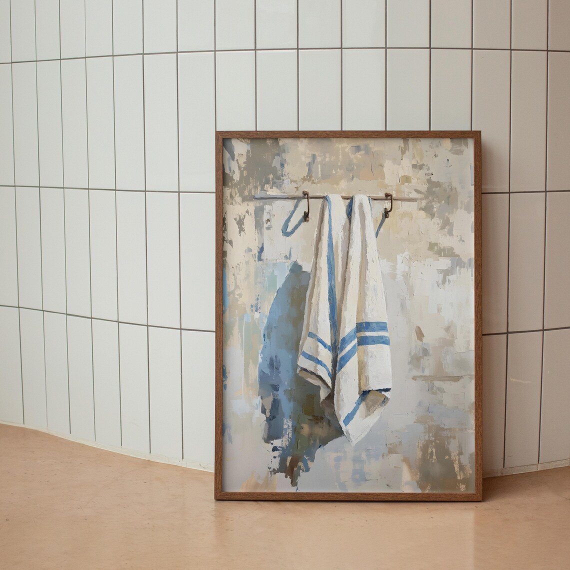 Blue And White Bathroom Painting Set Woman With Towel Nude Art Poster - Image 5