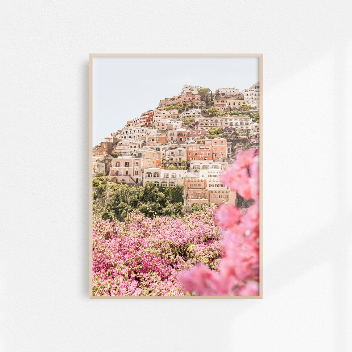 Cliffside Coastal Village Bougainvillea Summer Travel Photo Poster