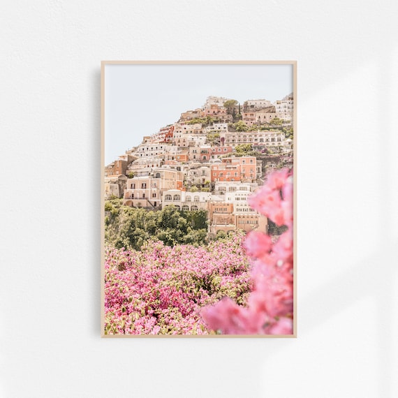 Cliffside Coastal Village Bougainvillea Summer Travel Photo Poster