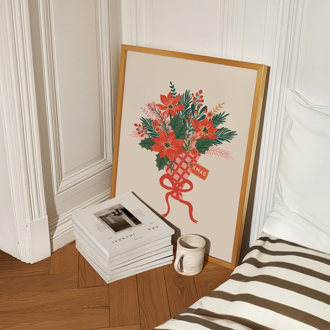 Christmas Flower Market Poster Coquette Christmas Art Floral Cute Aesthetic Holiday Decor Pink Green Trendy Christmas Wall Art - Image 2