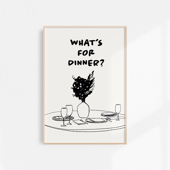 Black Whats For Dinner Retro Kitchen Table Setting Sketch Wall Art