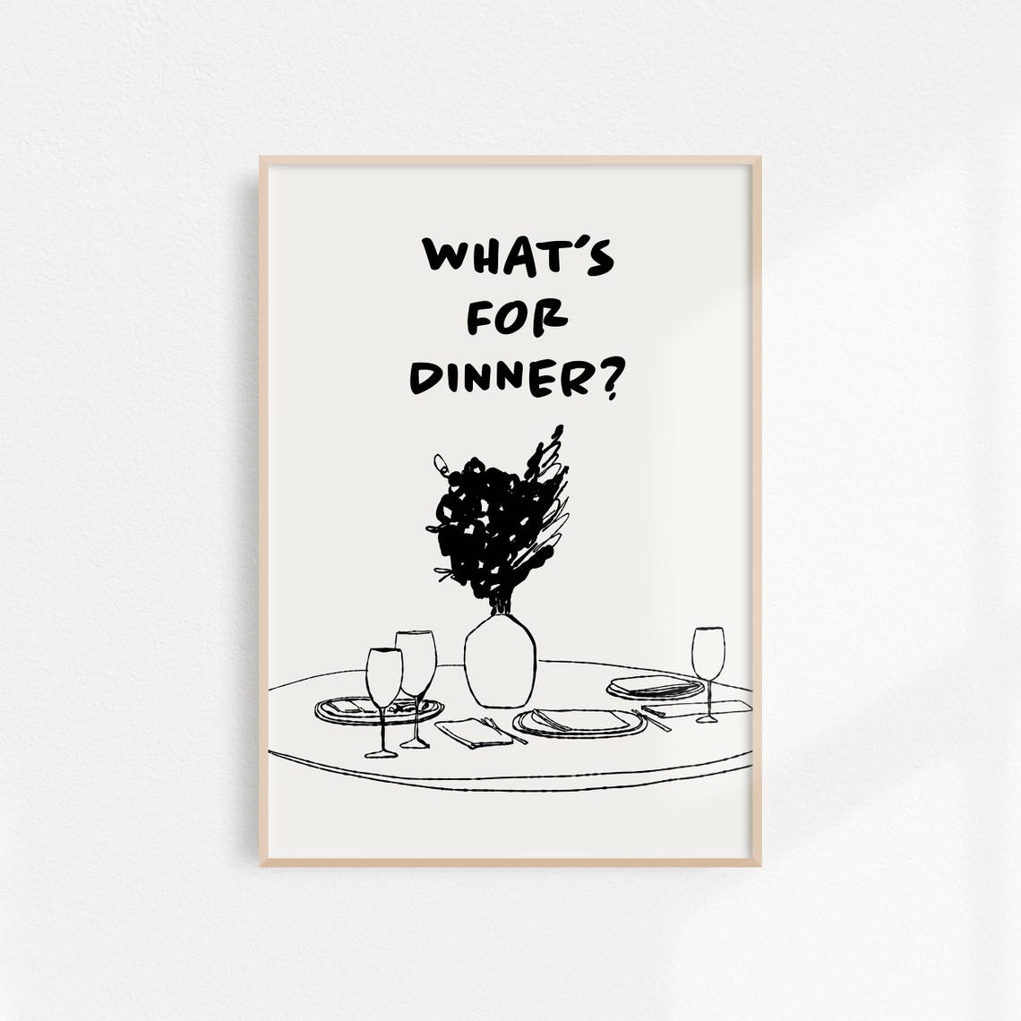 Black Whats For Dinner Retro Kitchen Table Setting Sketch Wall Art