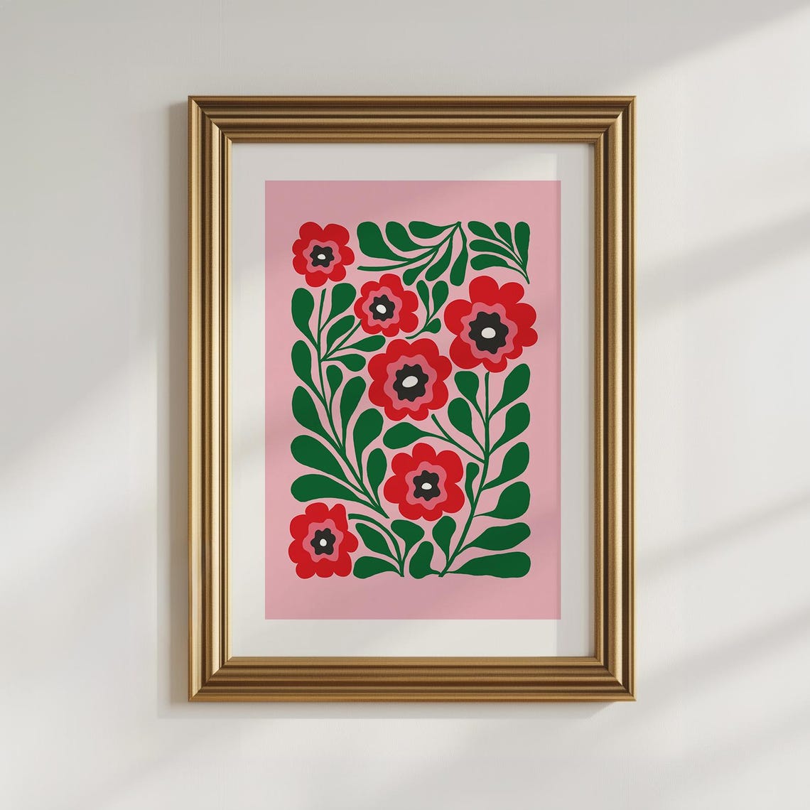 Retro Pink Green Floral Abstract Flowers Dopamine Decor Wall Art - Image 4