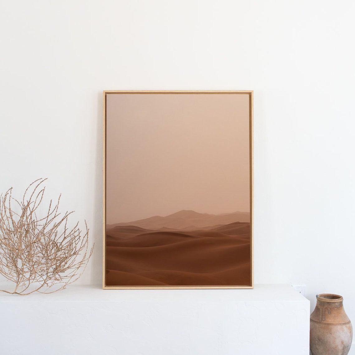 Terracotta Sahara Desert Dunes Under a Hazy Sky Neutral Poster - Image 3