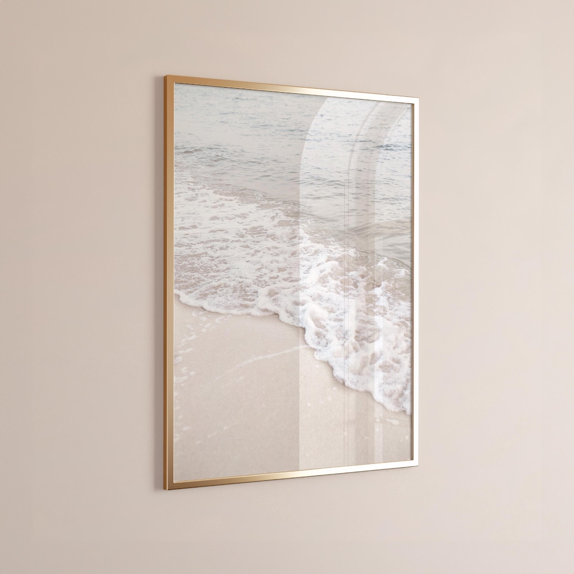 Neutral Beach Ocean Print, Blue White Coastal Decor