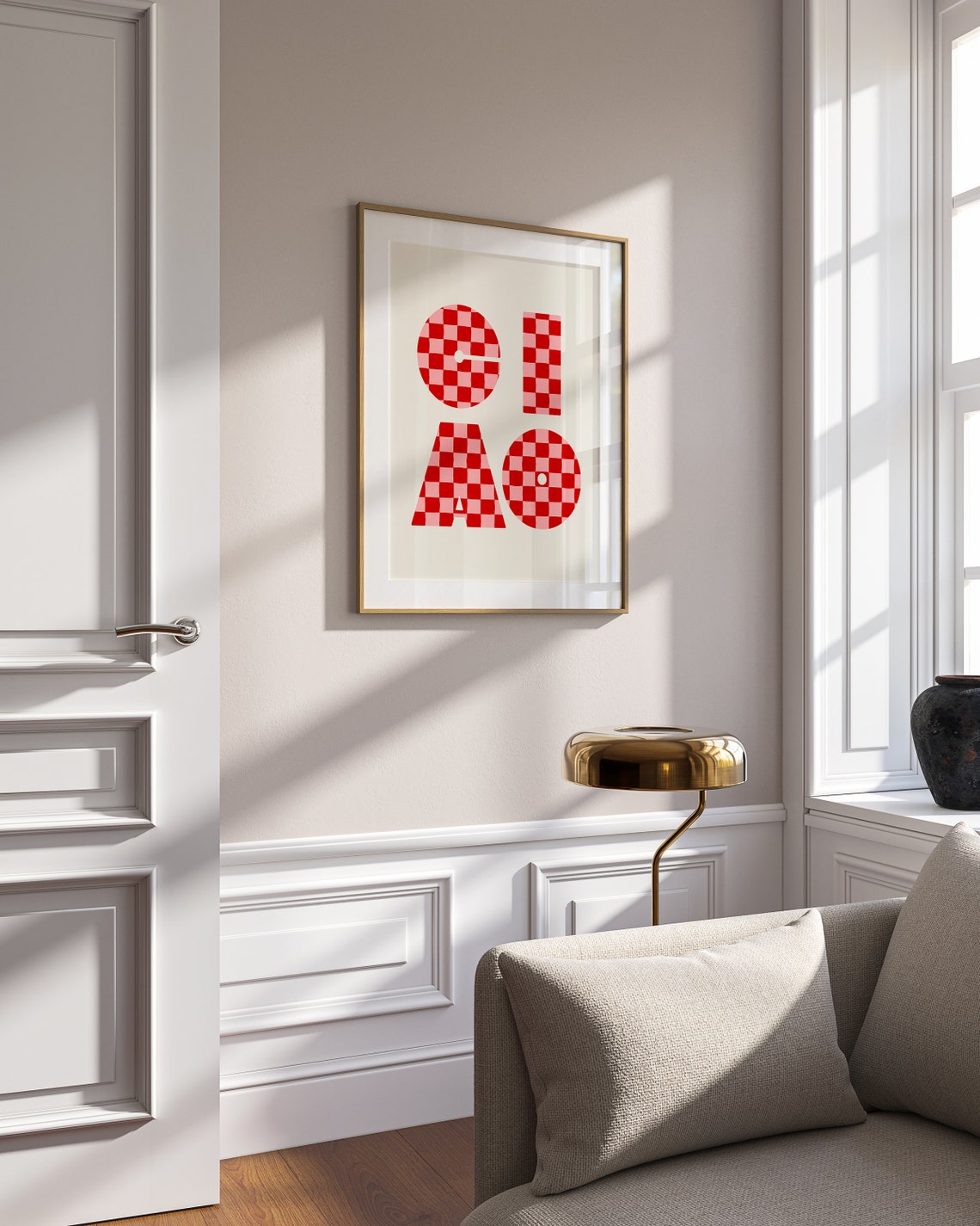 Ciao Print Italy Poster Trendy Art Checker Retro Italian Wall Art Pink Red Aesthetic Room Decor Tomato Girl Italy Quote Wall Art - Image 2