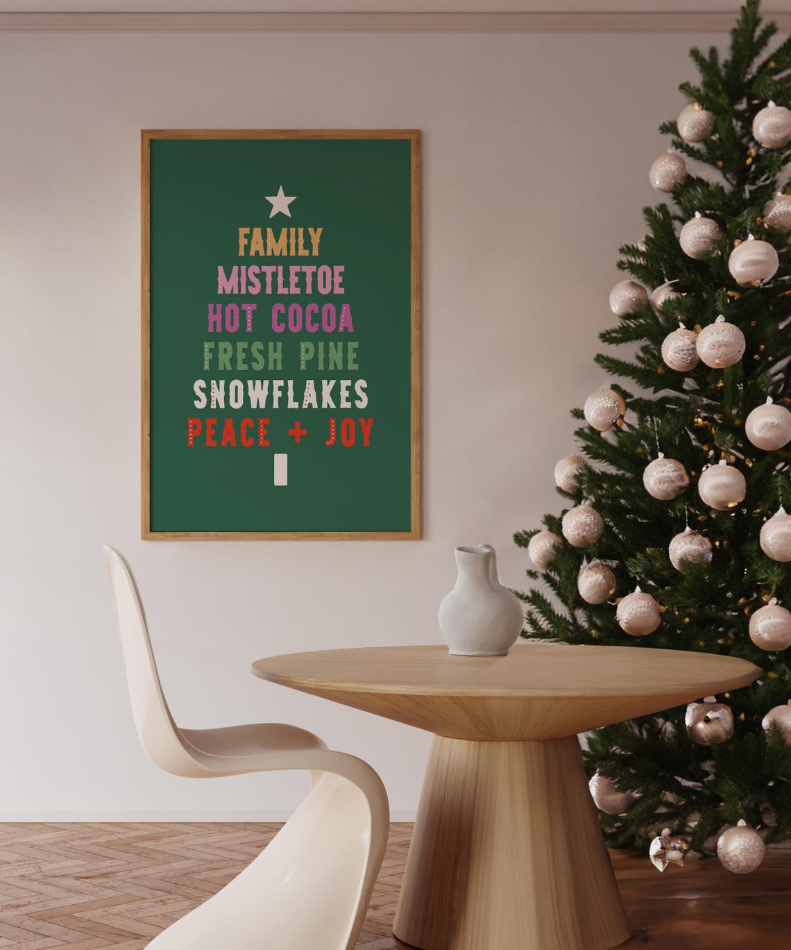 Green Star Christmas Tree Word Art Fresh Pine Snowflakes Poster - Image 5