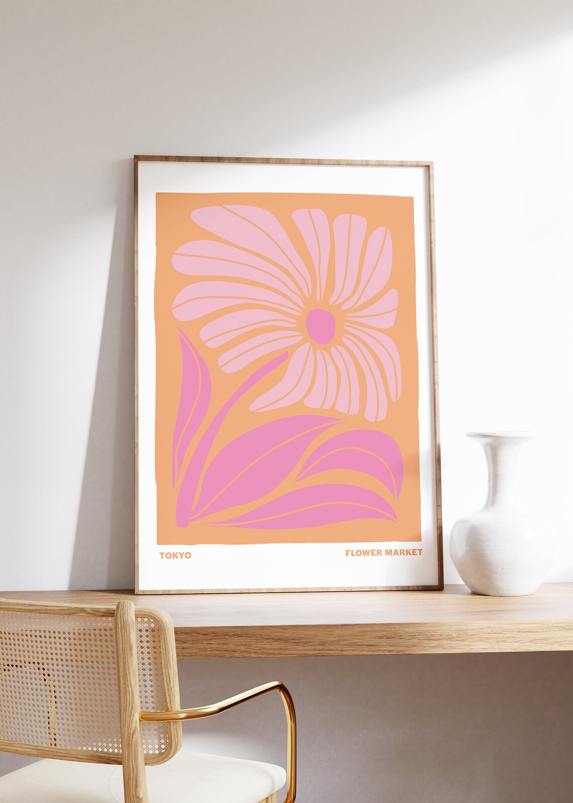 Tokyo Flower Market Pink Bloom On Orange Abstract Floral Poster - Image 3