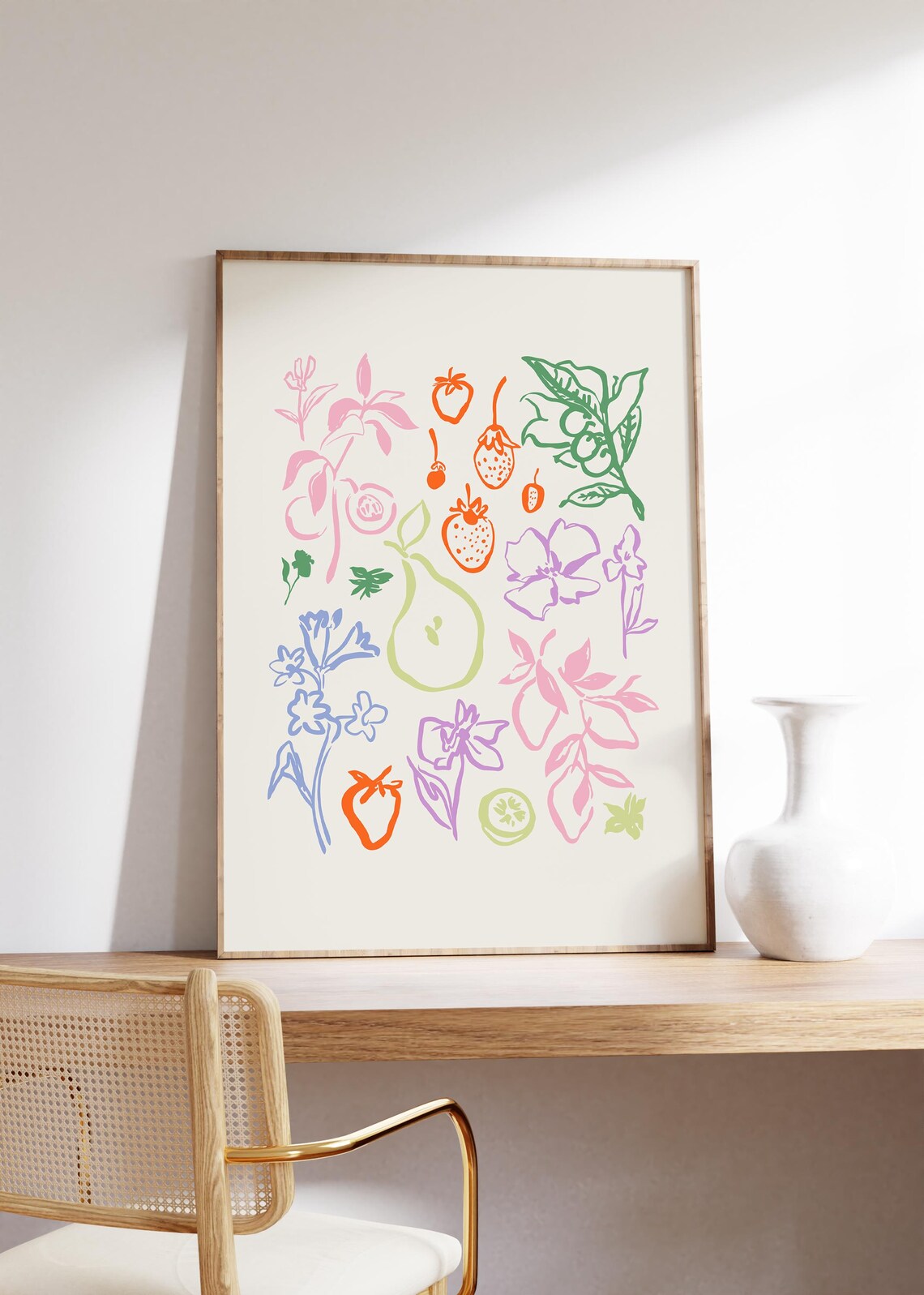 Retro Kitchen Flowers and Fruit Art Print